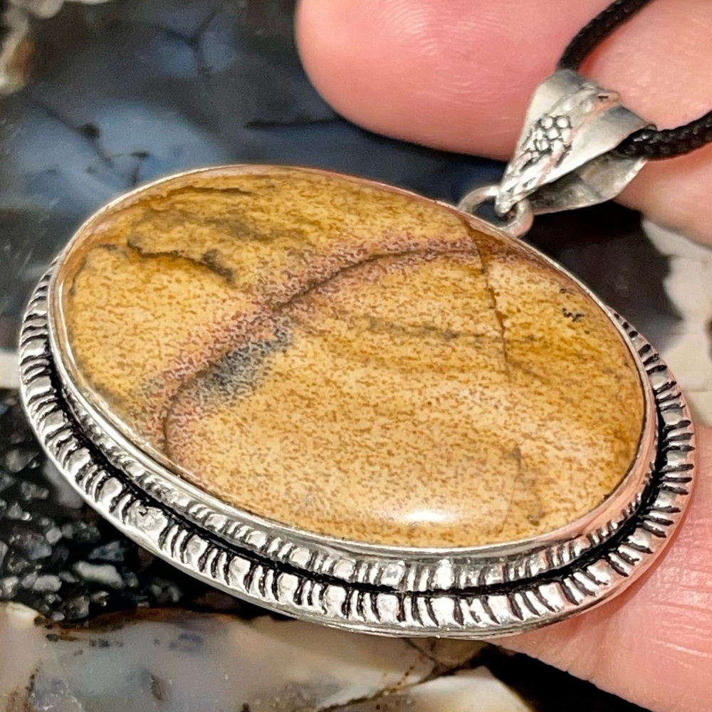 Oval Picture Jasper Pendant 2”x 1 7/8”